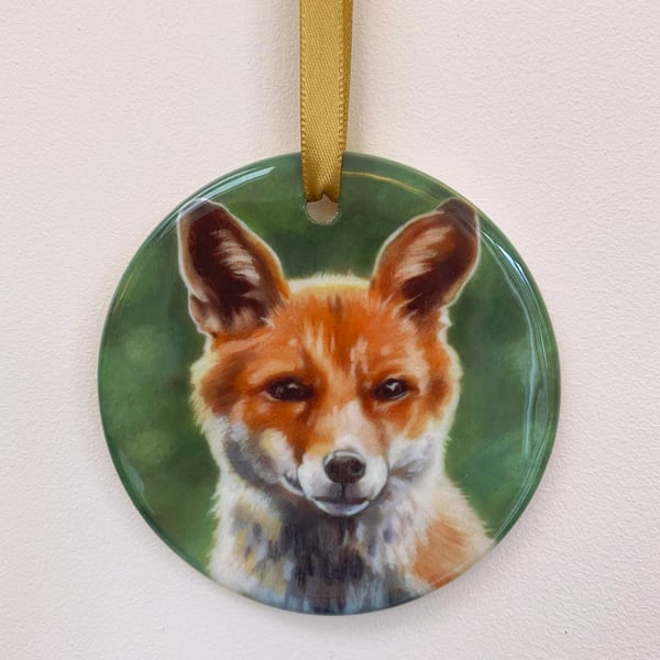 Fox ceramic tree ornament - Fox hanging decoration 