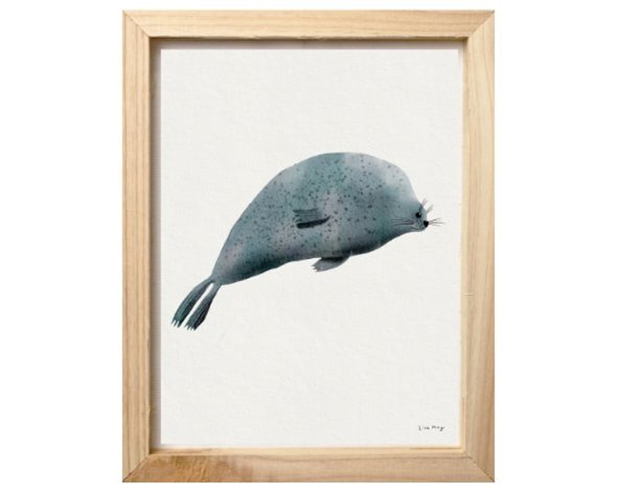 12" x 16" fine art giclee print - watercolour seal illustration 
