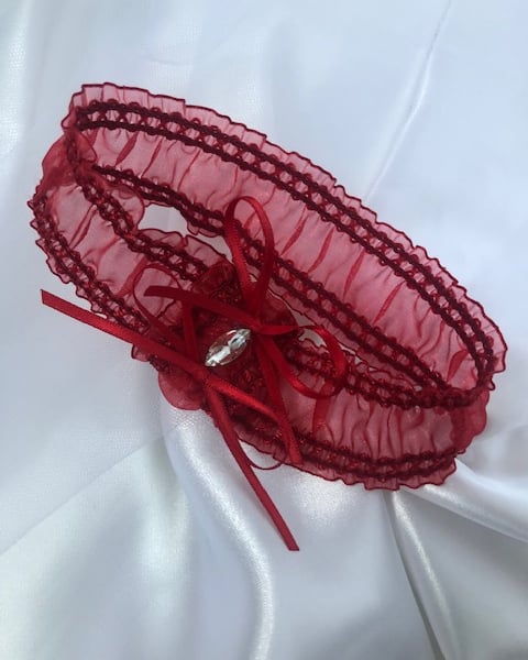 Sheer Red Organza Garter with Diamante Detail - Many Sizes Available 