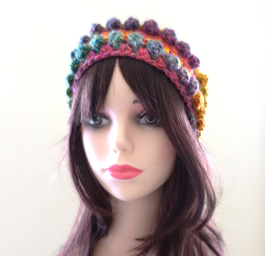 Headband Crochet with Textured Stitches in Chunky Acrylic Yarn 