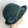Dark duck egg felted wool hat  - One of the 'Squashable' range