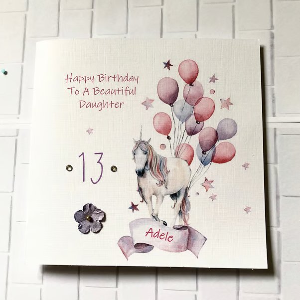 Unicorn Happy Birthday Card, Daughter, Niece, Cousin, Friend 5th, 8th, 10, 12th 