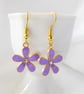 Pretty Lilac Enamel Flower Earrings with gold plated ear-wires