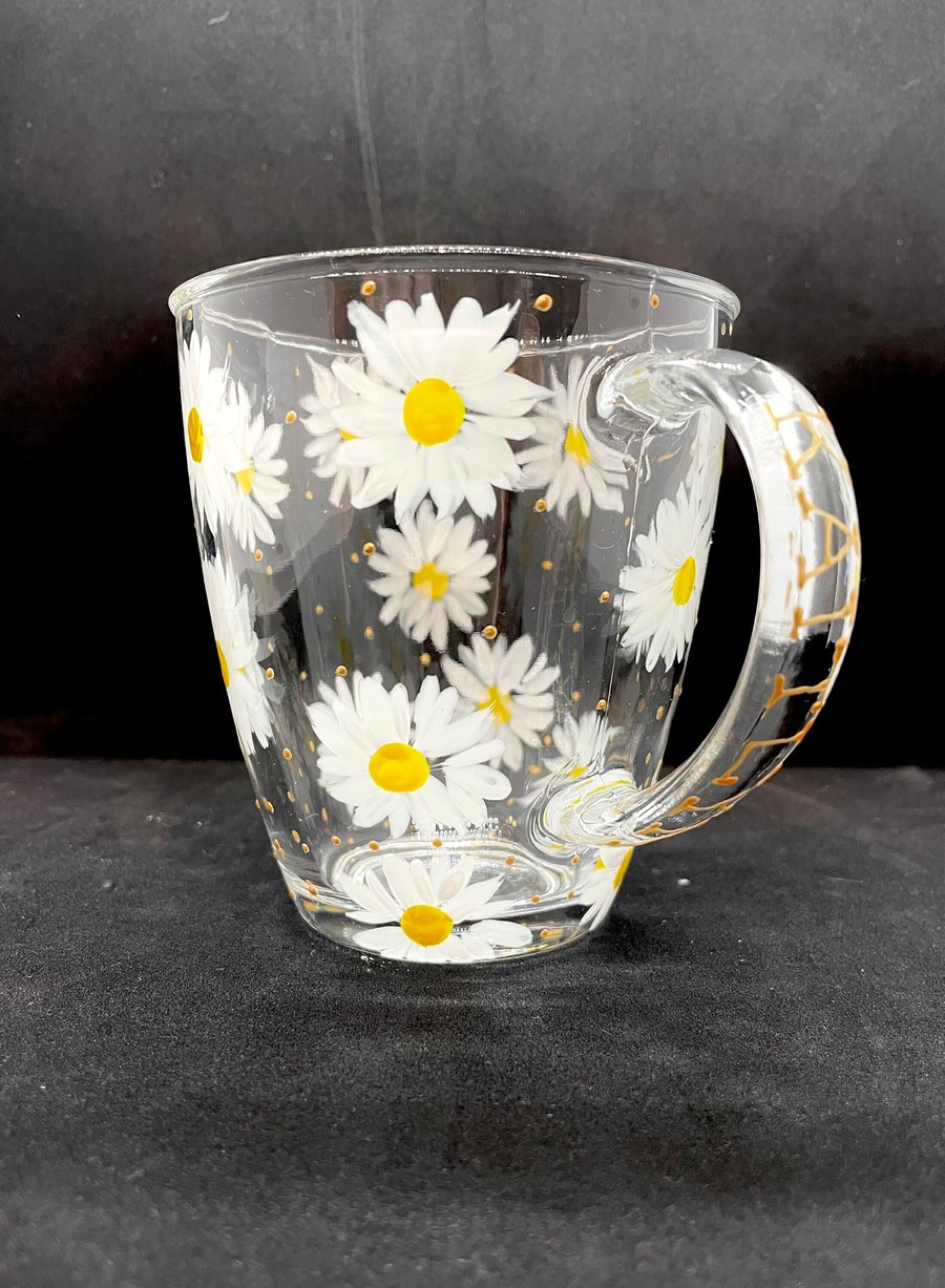 Hand Painted Coffee Mug Personalised with Name and Daisy Design