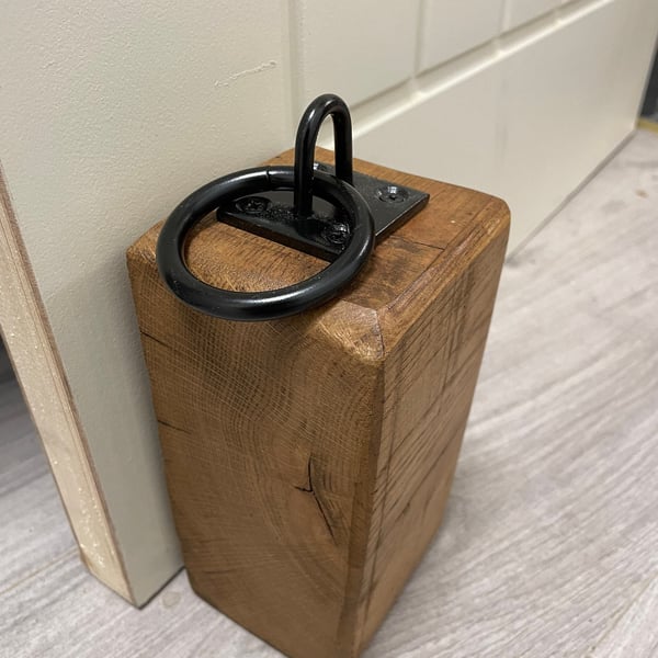 Solid Wood Oak Door Stop Block Stopper 20cm Tall Door Block Rustic Oak UK Made D