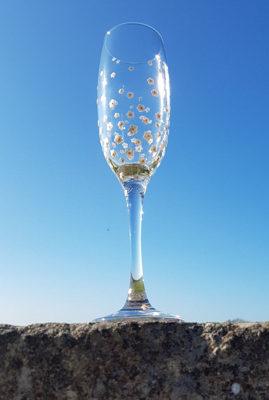 Hand Painted Champagne Flute Prosecco Glass 'Daisy'
