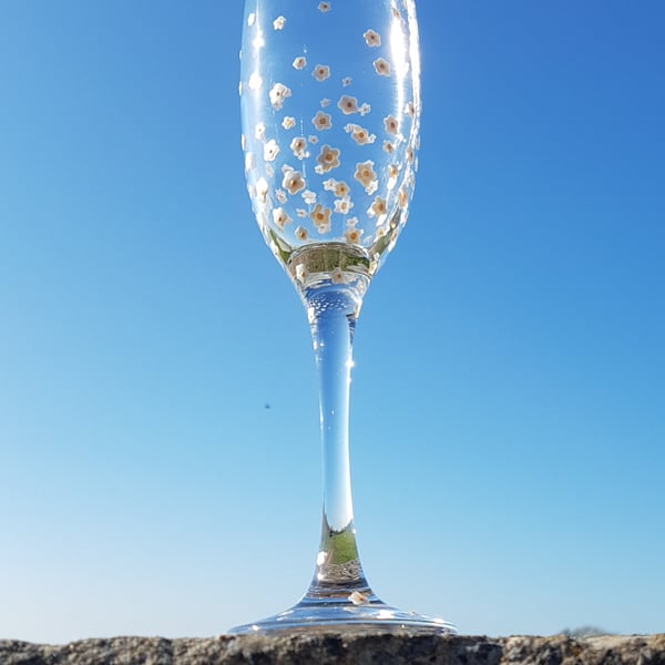 Hand Painted Champagne Flute Prosecco Glass 'Daisy'