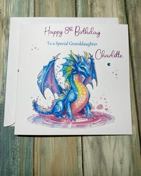 Dragon Birthday Card Handmade and Personalised Rainbow Dragon Gift 