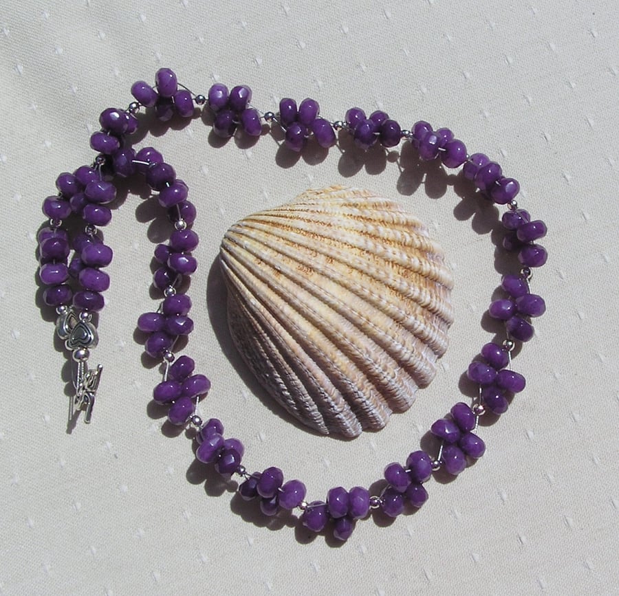 Purple Jade Crystal Gemstone Statement Chakra Necklace "Harmony Cascade"