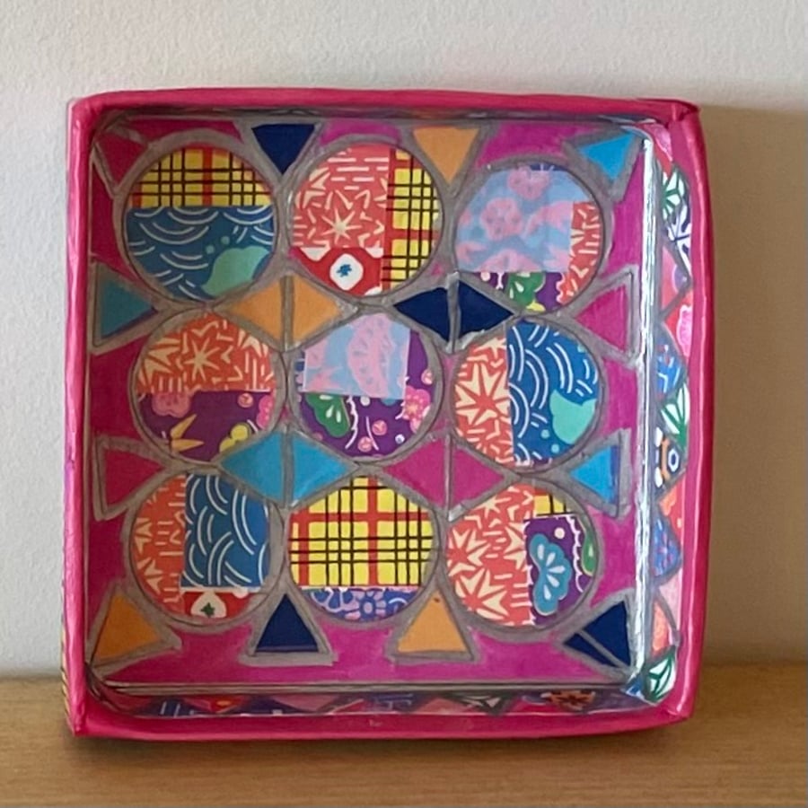 Trinket dish - hand pieced collage multi function dish ‘Circles and Diamonds’