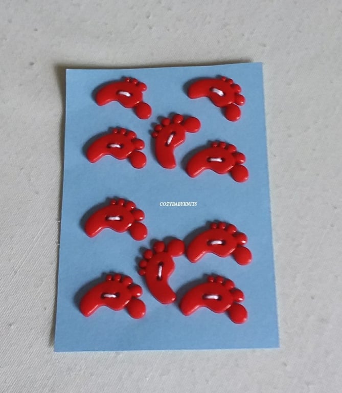 RED FEET SHAPED BUTTONS WITH TWO HOLES FOR ATTACHING 