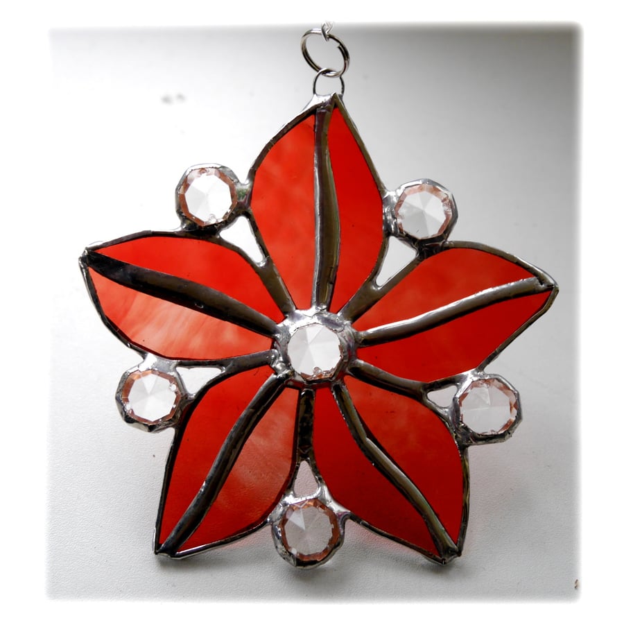 Crystal Star Flower Suncatcher Stained Glass 003 Rose Red