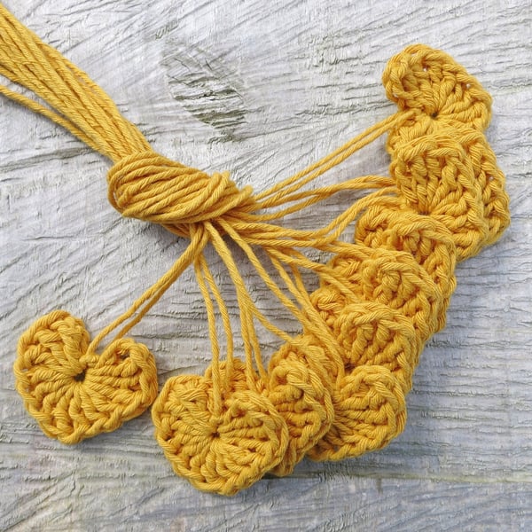 Ten Crochet Hearts in a Cotton Mix Yarn - Wild Gorse Yellow