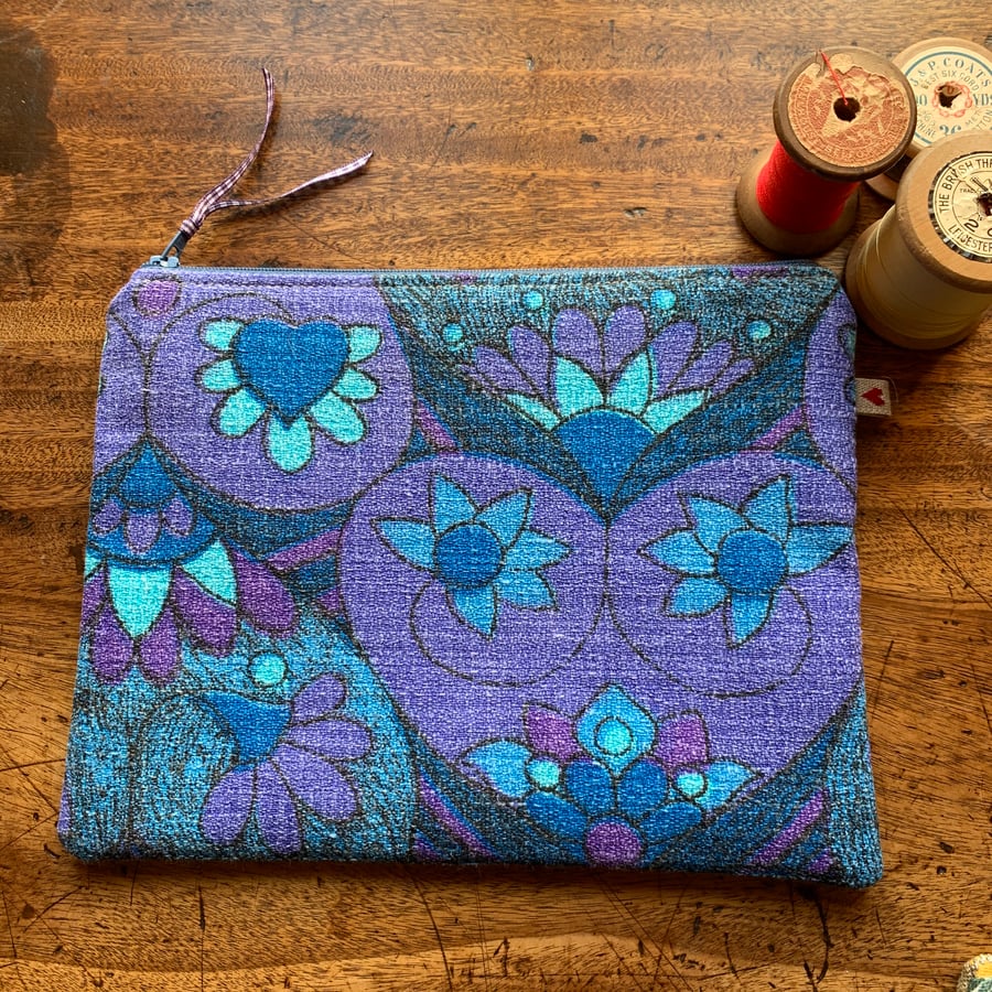 Vintage Barkcloth zip pouch