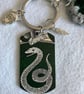 Hogwarts Slytherin house keyring with crochet heart and bag clip - Image 4