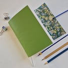 Green Leather Journal, lined with Paisley Chiyogami Pattern, A6 Notebook