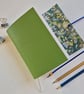 Green Leather Journal, lined with Paisley Chiyogami Pattern, A6 Notebook