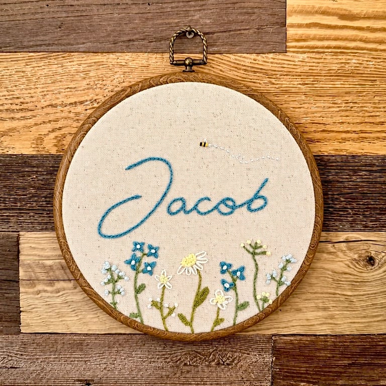 Personalised Baby Name Embroidery floral Hoop - Islamic Nursery Decor