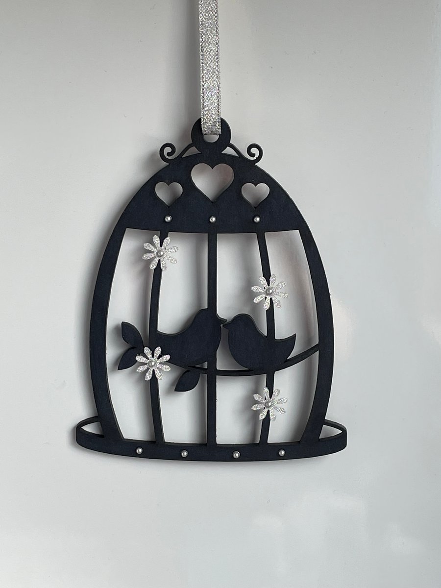 Hanging Black MDF Birdcage Decoration