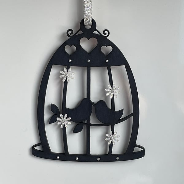 Hanging Black MDF Birdcage Decoration