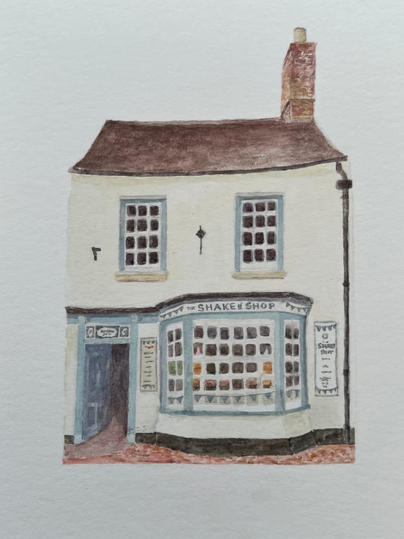 Little shopfront small original gouache painting 