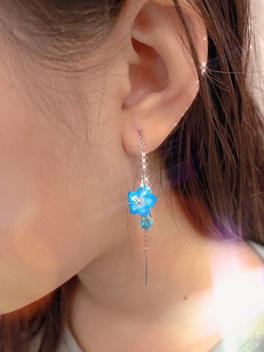 Microcrochet Blue Florals Thread Earrings 
