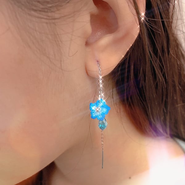 Microcrochet Blue Florals Thread Earrings 