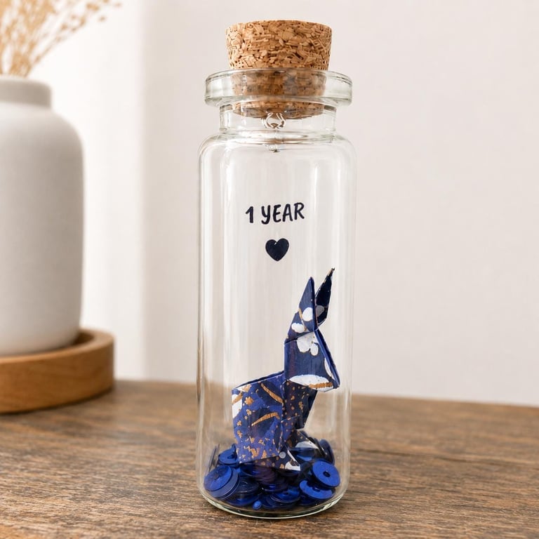 Personalised 1st Paper Anniversary Origami Rabbit Message Bottle Keepsake