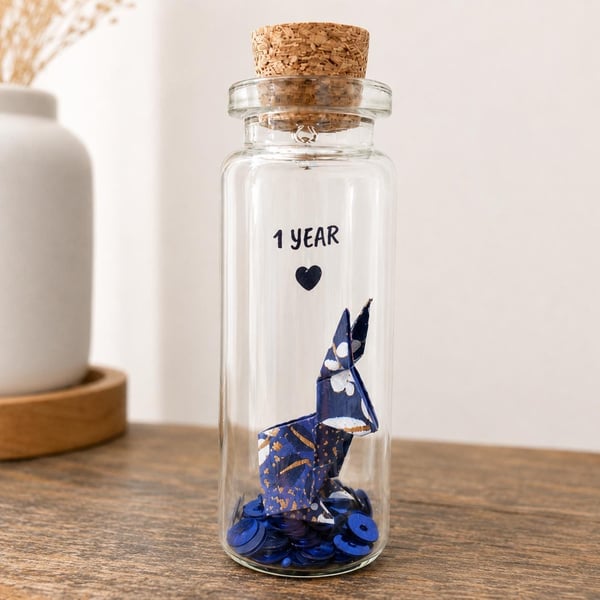 Personalised 1st Paper Anniversary Origami Rabbit Message Bottle Keepsake