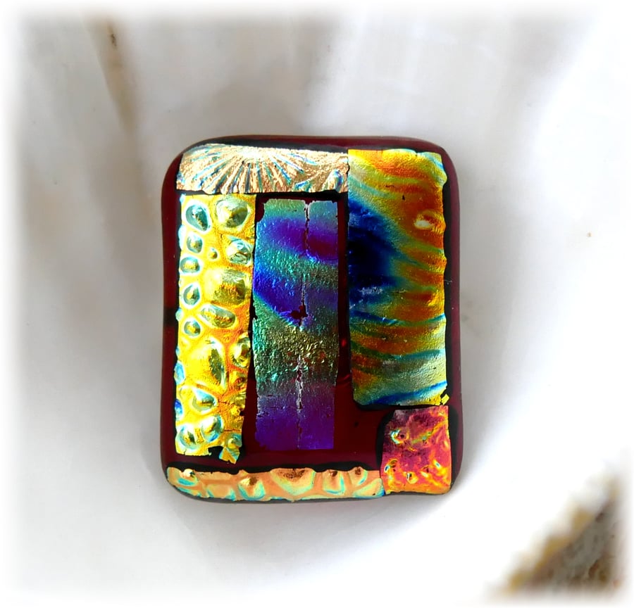 Patchwork  Brooch 103 Dichroic Fused Glass Handmade 