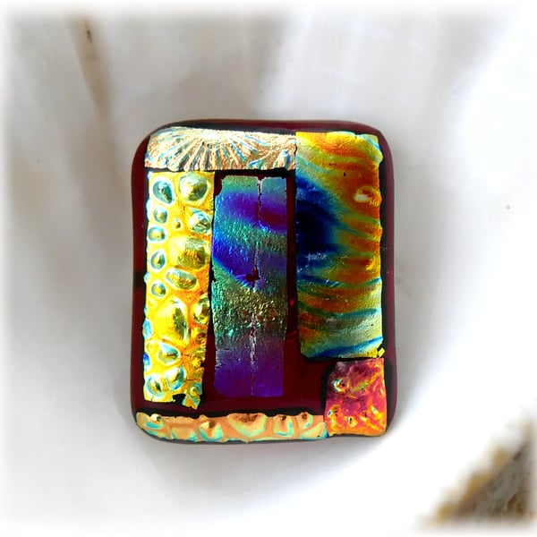 Patchwork  Brooch 103 Dichroic Fused Glass Handmade 