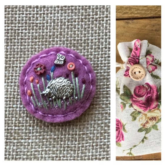 Felt hedgehog charm brooch badge