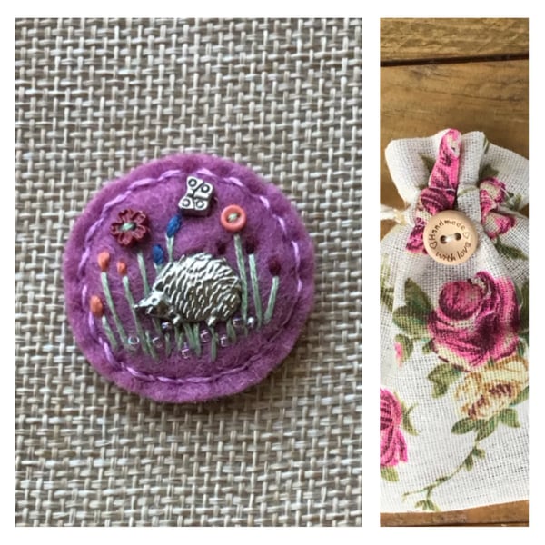 Felt hedgehog charm brooch badge