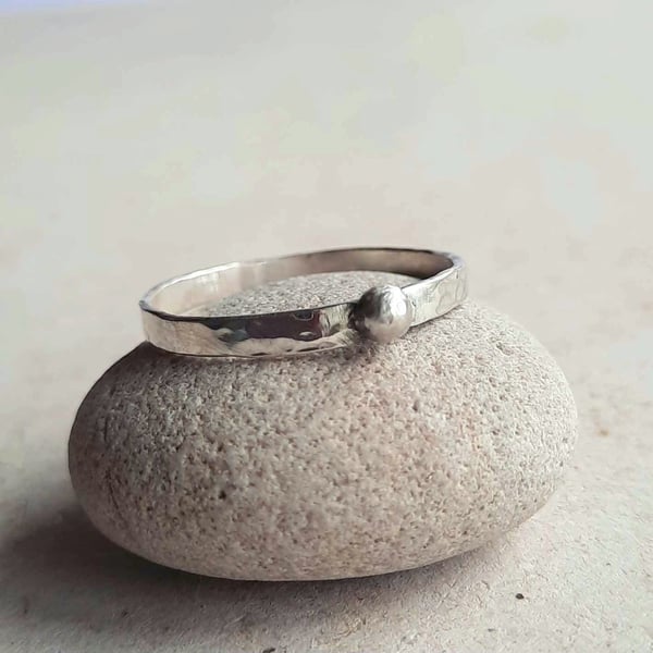 Recycled Sterling Silver Ball Ring - Hammered Stacking Ring