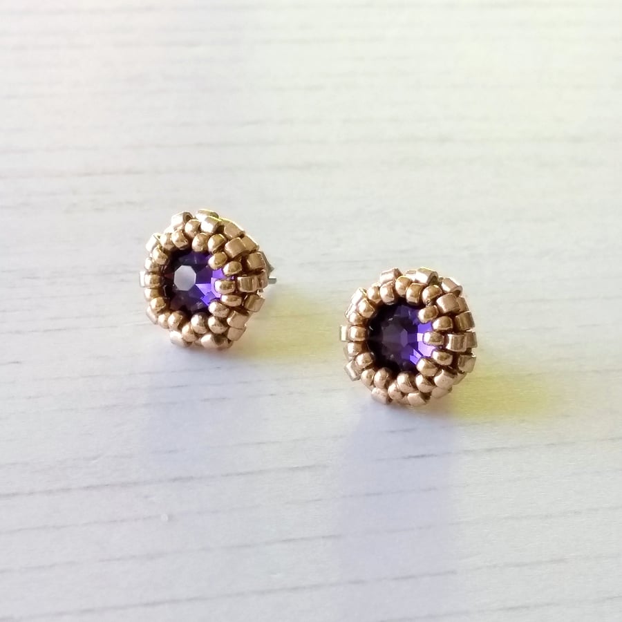 Stud Earrings in Purple and Gold