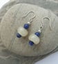 Sterling Silver Drop Earrings with blue Sodalite and white Charm Beads 