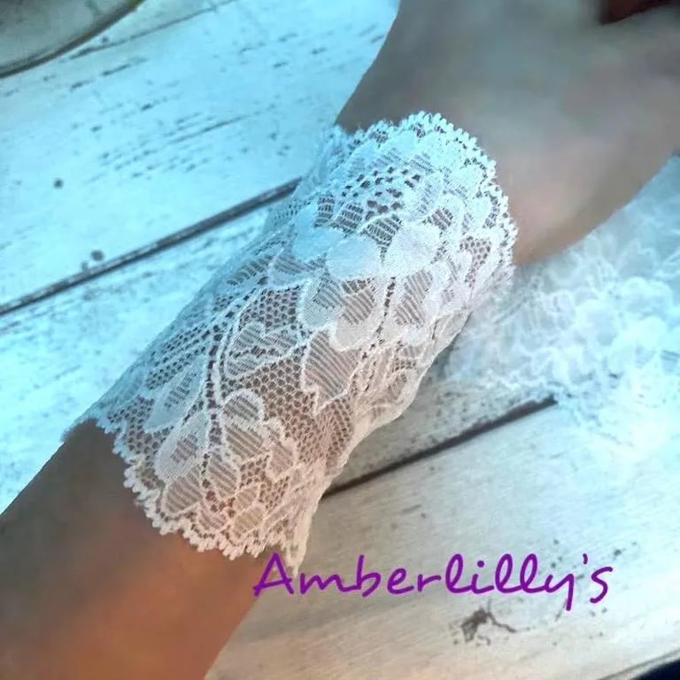 Pair of cream lace wedding cuff bracelets 