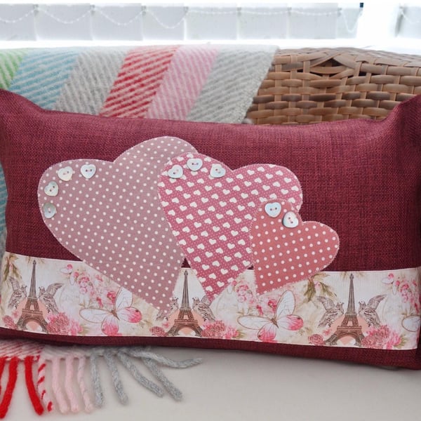 Hearts & Paris: Appliqué Cushion 46x30cm
