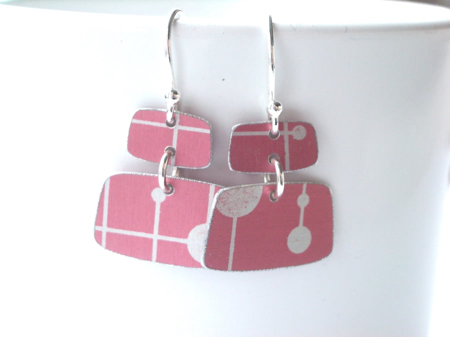 Mid century style rectangle earrings in pastel pink