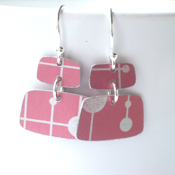 Mid century style rectangle earrings in pastel pink