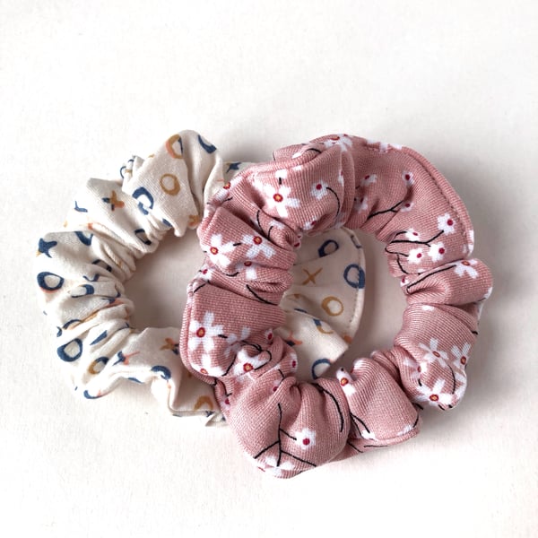 Handmade pink and cream soft scrunchies