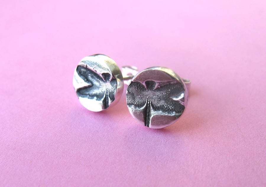 Fine silver stud earrings with dragonflies
