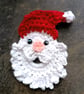 Father Christmas Crochet Brooch, Crochet Santa Head Accessory