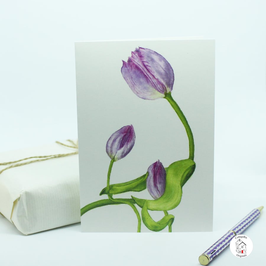 Tulip Flower Greeting Card, Print of Original Hand Painted Tulip