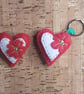 Red Heart, White Heart inset (red stitching) & Red Flower Felt Keyring-Bag Charm - Image 3