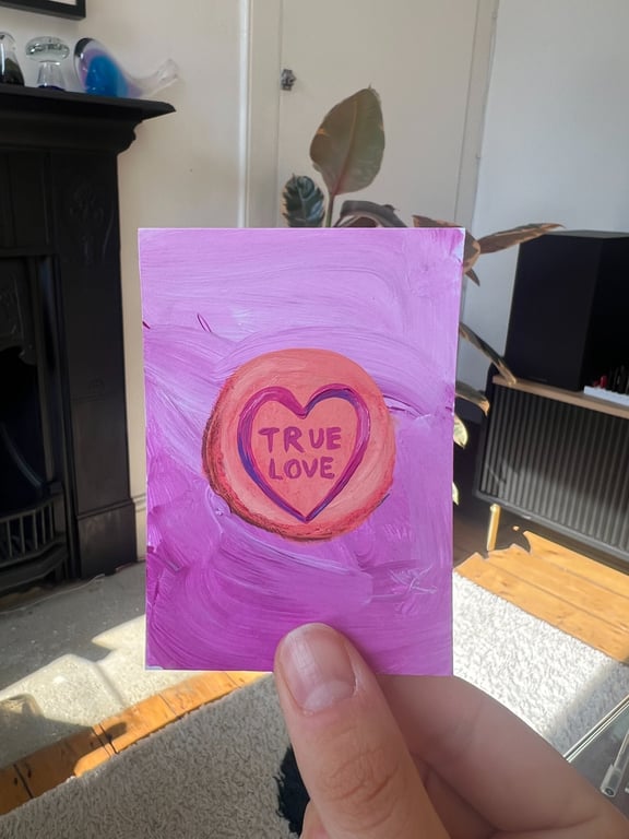 ACEO original - loveheart sweet retro candy true love - acrylic paint