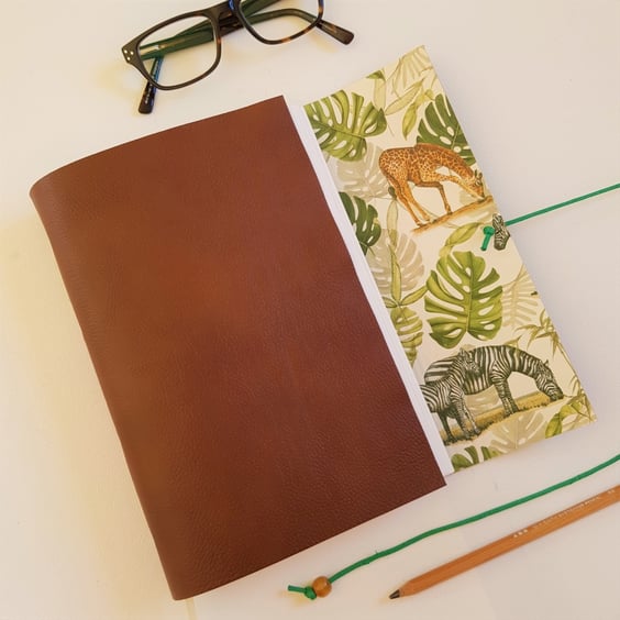 Jungle Safari Journal, Hand Bound in Brown Leather, A5, Travel Journal