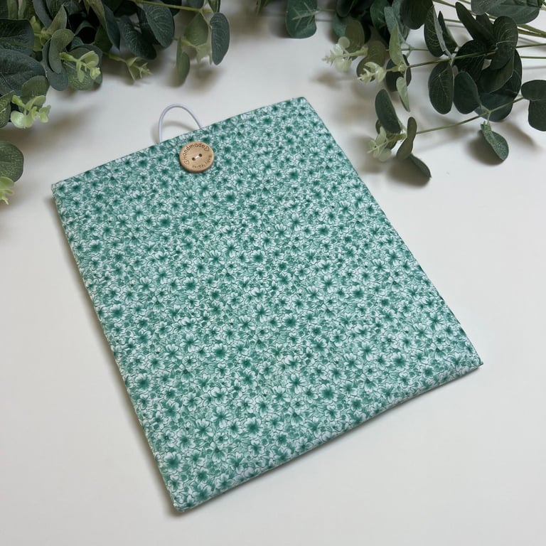 Handmade Padded Book Bag: :Green Floral Book Cover, Book Protector
