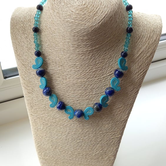 Lapis and Howlite Wave Necklace