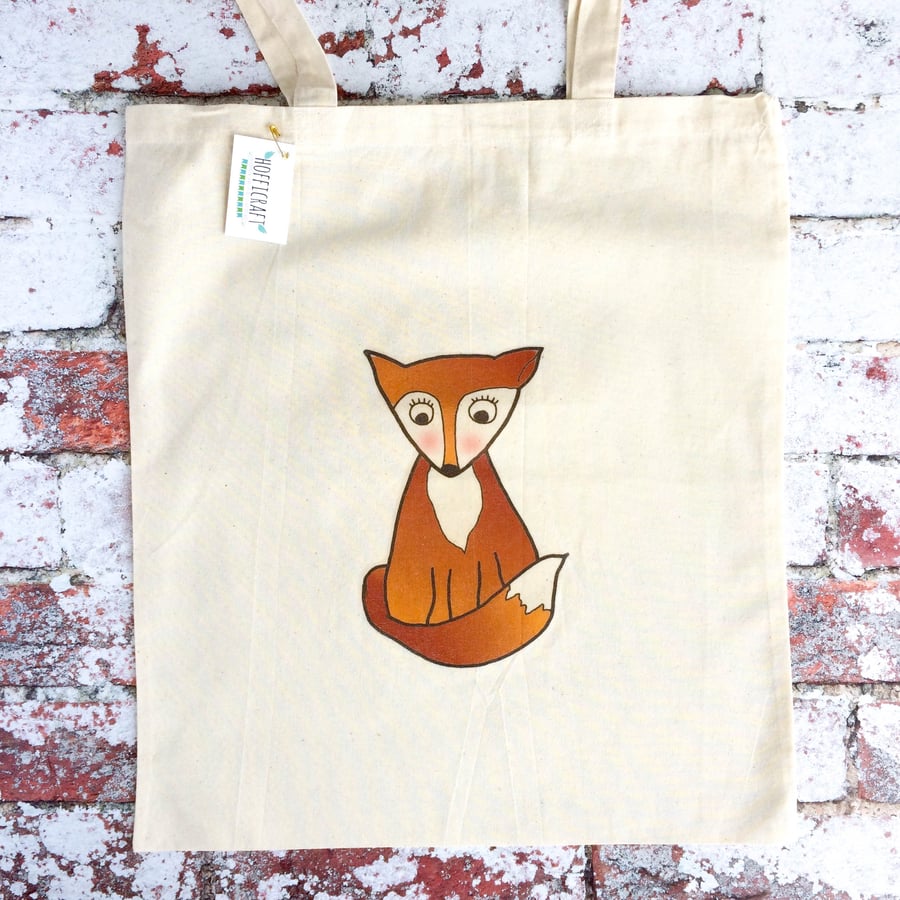 Bashful Fox Canvas Tote Bag - Folksy
